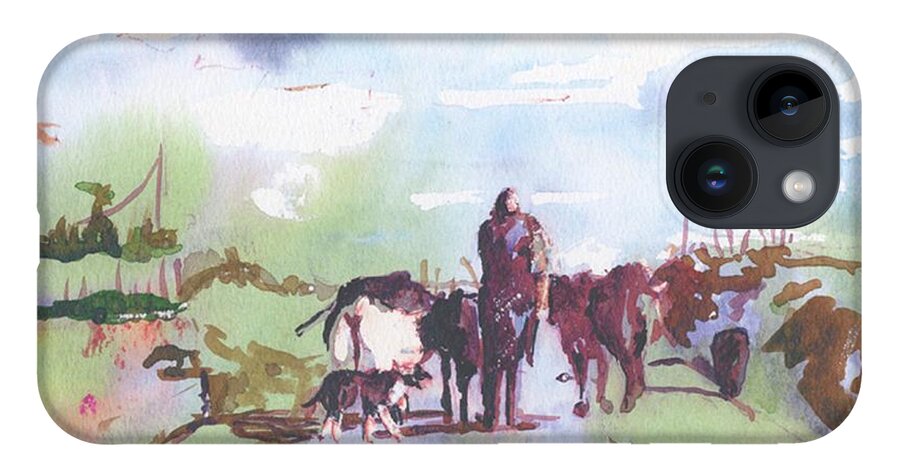 Landscape iPhone 14 Case featuring the painting Bernie on the Road by Kathleen Barnes