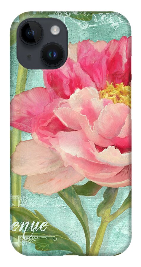 Butterfly iPhone 14 Case featuring the painting Bienvenue - Peony Garden by Audrey Jeanne Roberts