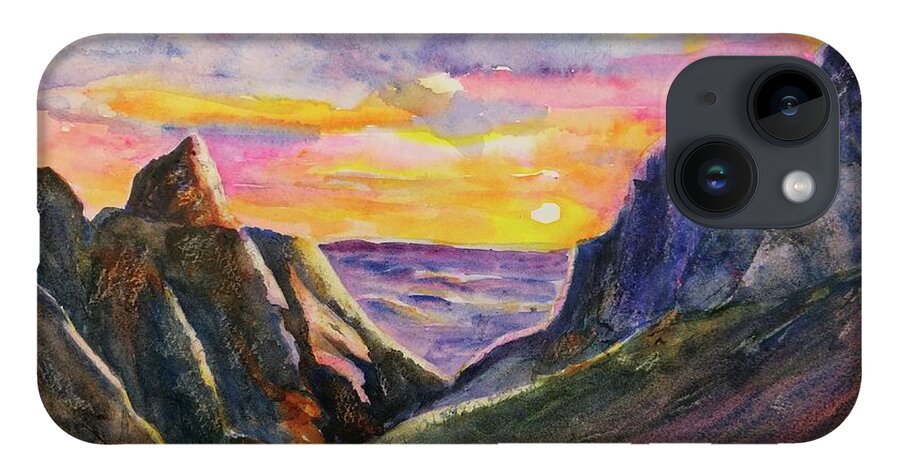 Big Bend iPhone Case featuring the painting Big Bend Texas Window Trail Sunset by Carlin Blahnik CarlinArtWatercolor