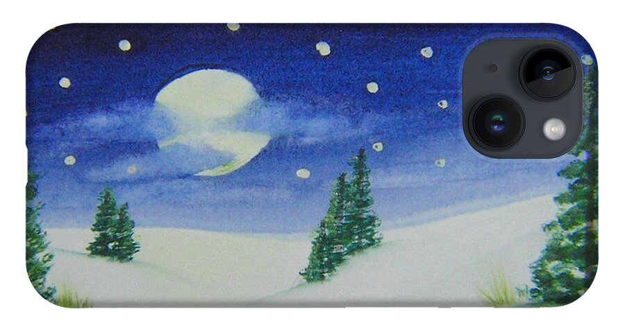 Christmas Wonderland iPhone 14 Case featuring the painting Big Moon Christmas by Mishel Vanderten