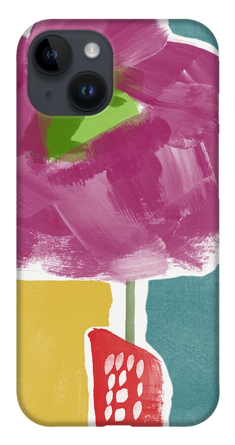 Modern iPhone Case featuring the painting Big Purple Flower in A Small Vase- Art by Linda Woods by Linda Woods