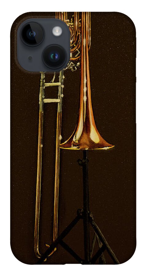 Trombone iPhone 14 Case featuring the painting Bill's Bone by Laurie Tietjen
