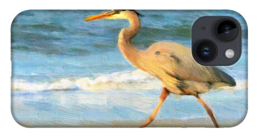 Blue Heron iPhone 14 Case featuring the painting Bird with a Purpose by Chris Armytage