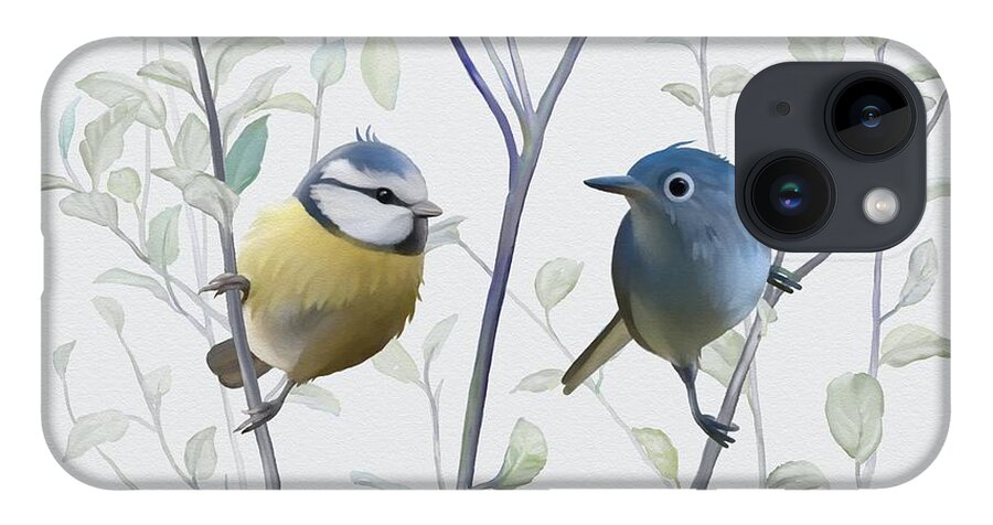 Ornithology. Ornithological Illustration iPhone 14 Case featuring the painting Birds in tree by Ivana Westin
