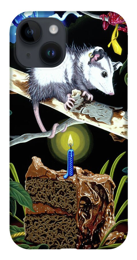 Opossum iPhone 14 Case featuring the painting Birthday Surprise by Paxton Mobley