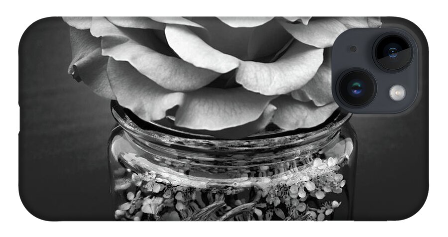 Rose iPhone Case featuring the photograph Black and White Rose Antique Mason Jar 2 by Kathy Anselmo