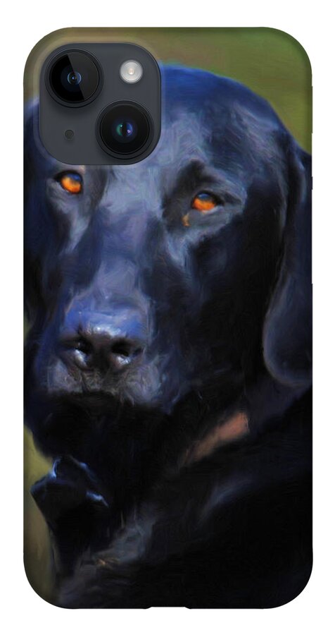 Labrador iPhone 14 Case featuring the painting Black Lab Portrait by Jai Johnson
