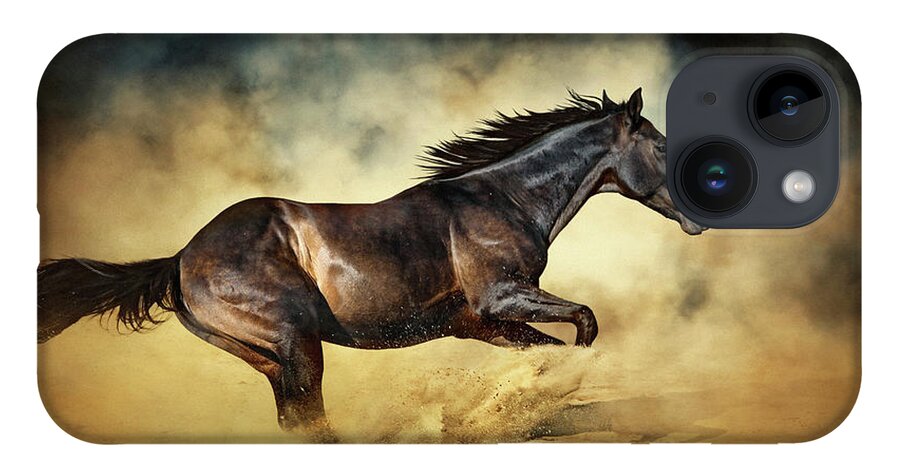 Horse iPhone 14 Case featuring the photograph Black Stallion horse Galloping like a devil by Dimitar Hristov