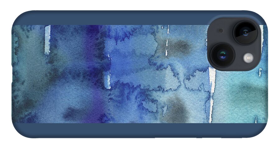 Blue iPhone 14 Case featuring the painting Blue Abstract Cool Waters III by Irina Sztukowski