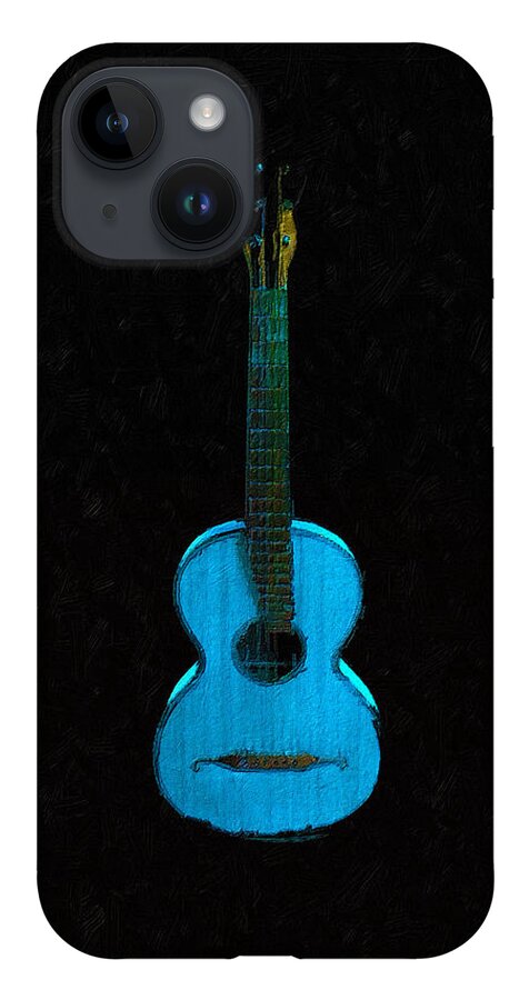 Guitar iPhone 14 Case featuring the painting Blue Guitar by Tony Rubino