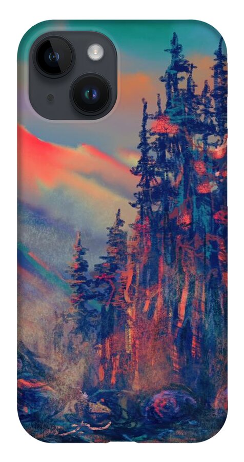 Mountains iPhone 14 Case featuring the painting Blue Silence by Vit Nasonov