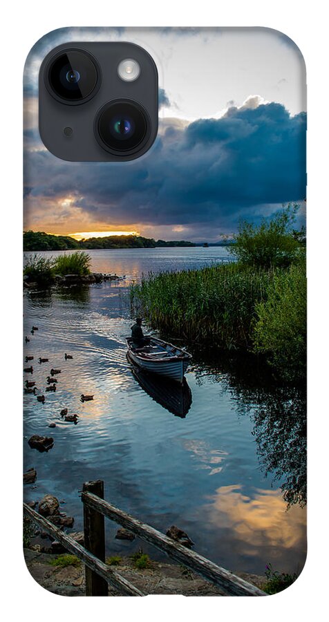 Lake iPhone 14 Case featuring the photograph Boat in Killarney National Park In Ireland by Andreas Berthold
