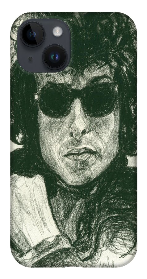 Bob Dylan iPhone 14 Case featuring the drawing Bob Dylan 1 by Michael Morgan