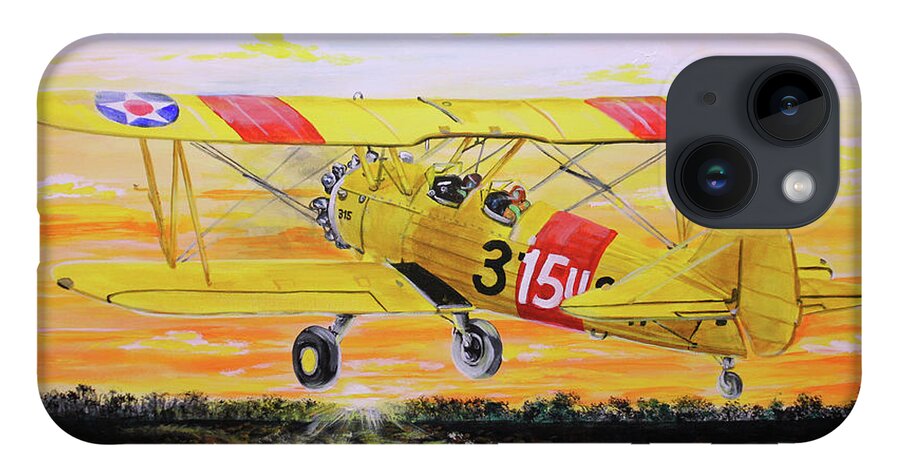 Stearman iPhone 14 Case featuring the painting Boeing Stearman 75 Kaydet by Karl Wagner