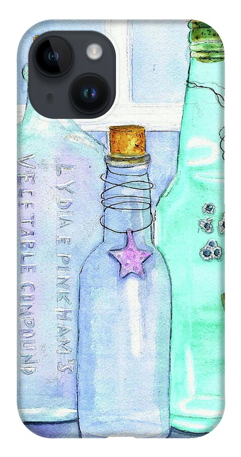 Bottles iPhone 14 Case featuring the painting Bottles with Barnacles by Midge Pippel