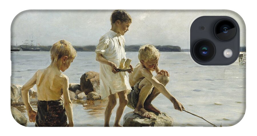 19th Century Art iPhone 14 Case featuring the painting Boys Playing on the Shore, 1884 by Albert Edelfelt