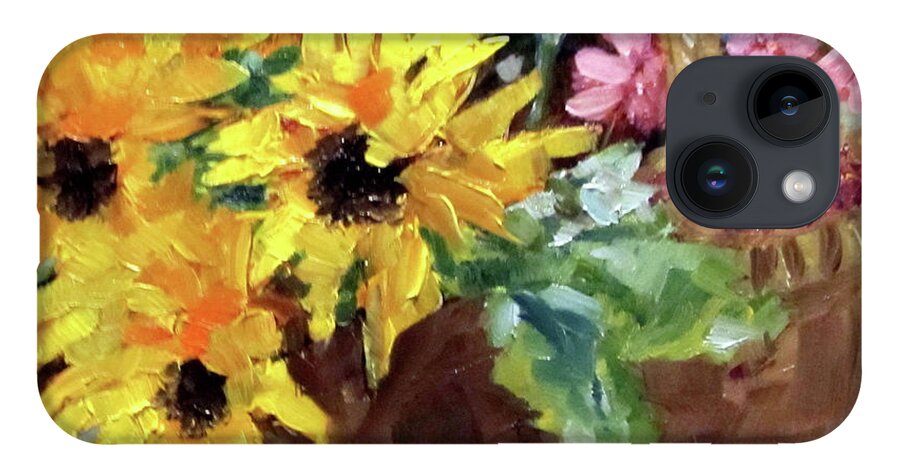 Sunflowers iPhone 14 Case featuring the painting Bringing In The Sunshine by Adele Bower