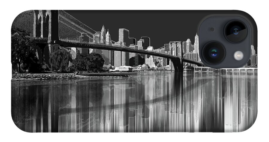 Brooklyn Bridge Reflection iPhone 14 Case featuring the digital art Brooklyn Bridge Reflection by Joe Tamassy
