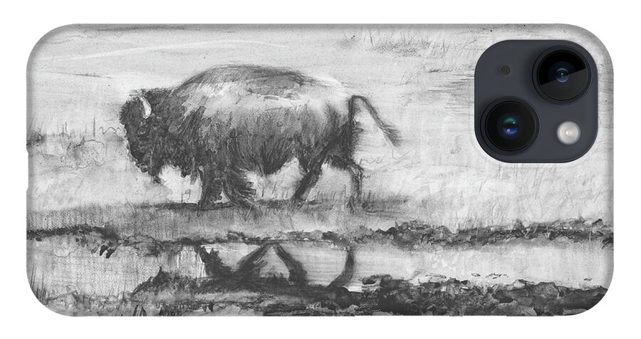 Buffalo iPhone 14 Case featuring the painting Buffalo Reflection by Sheila Johns