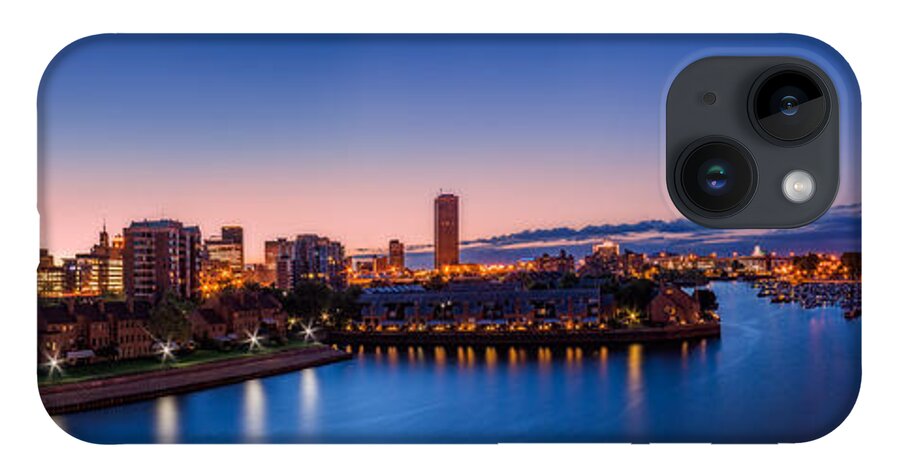 Buffalo Cityscape iPhone 14 Case featuring the photograph Buffalo Skyline Twilight - Panorama by Chris Bordeleau