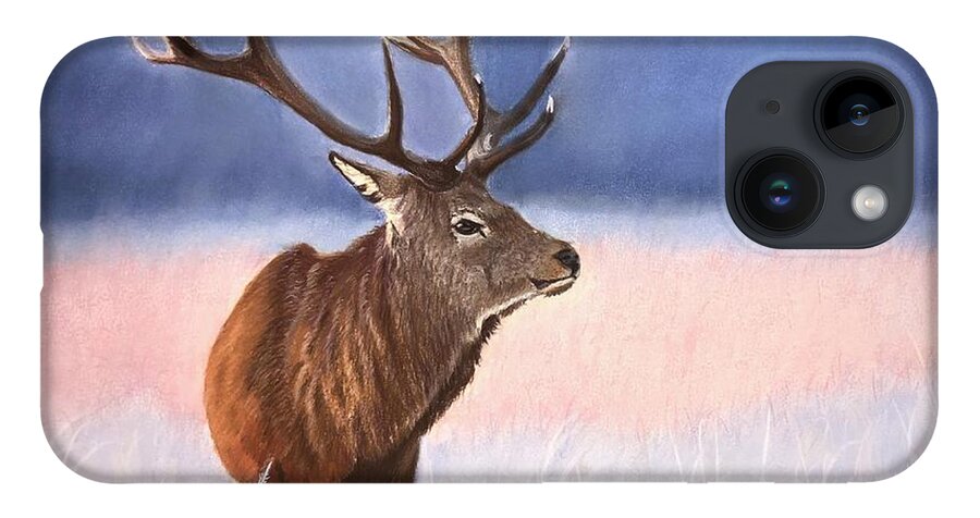 Bull iPhone Case featuring the pastel Red Stag by Marlene Little
