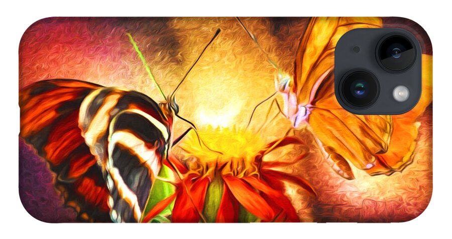 Julia Heliconian iPhone 14 Case featuring the photograph Butterfly Standoff by Susan Rissi Tregoning