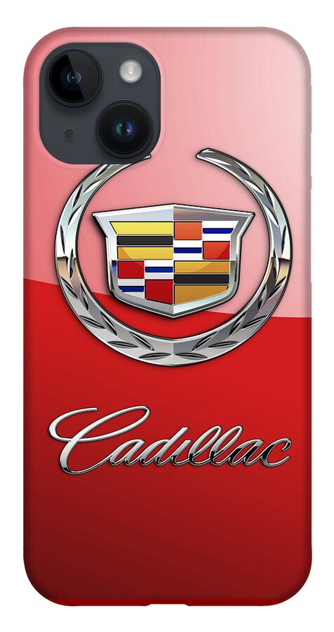 wheels Of Fortune Collection By Serge Averbukh iPhone 14 Case featuring the photograph Cadillac - 3 D Badge on Red by Serge Averbukh