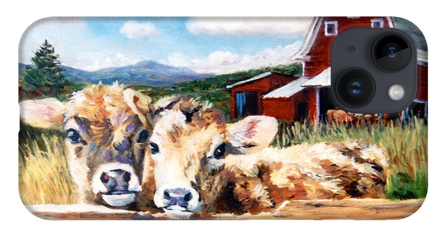 Cows iPhone 14 Case featuring the painting Calves by Marie Witte