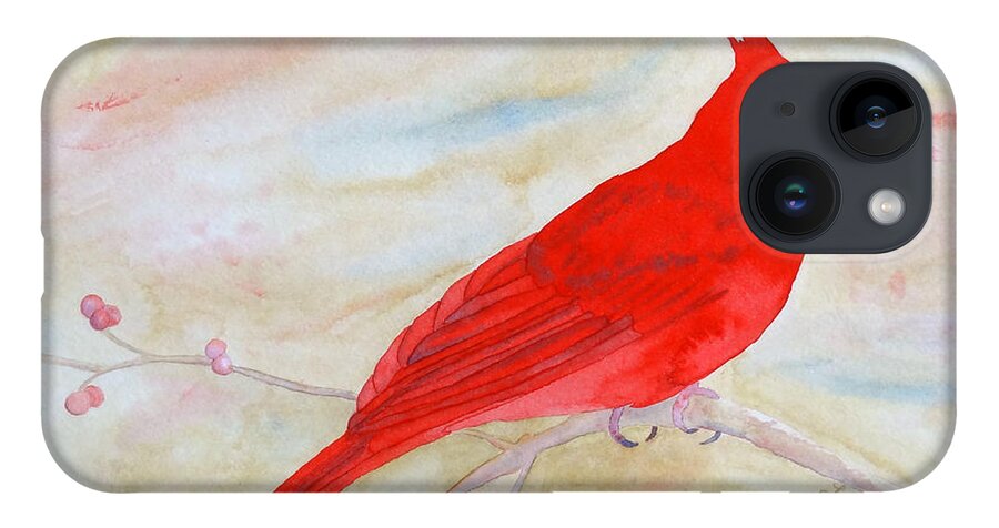Cardinal iPhone 14 Case featuring the painting Cardinal Watching by Laurel Best