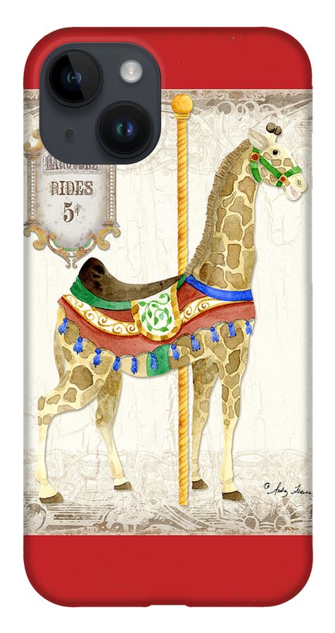 Carousel iPhone 14 Case featuring the painting Carousel Dreams - Giraffe by Audrey Jeanne Roberts