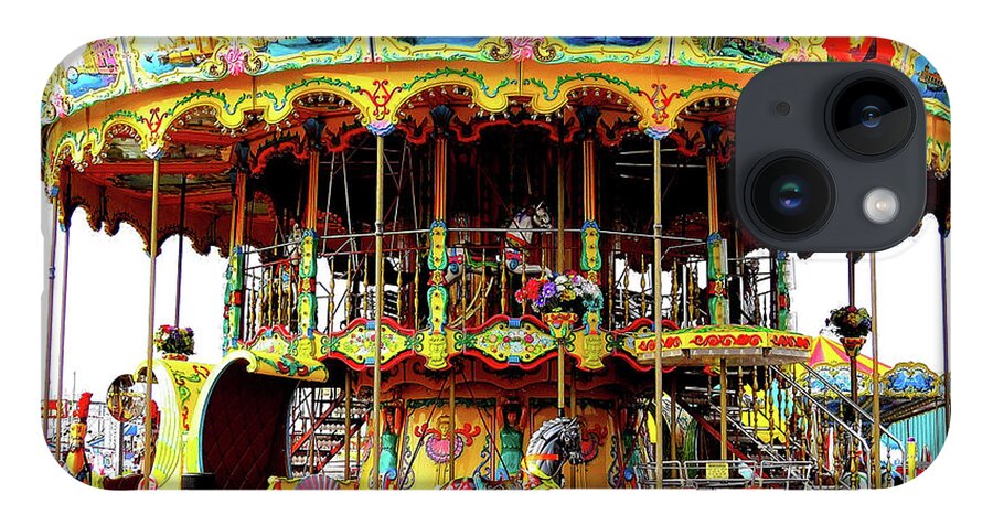 Merry-go-round iPhone 14 Case featuring the photograph Carousel on the Wildwood, New Jersey Boardwalk by Linda Stern