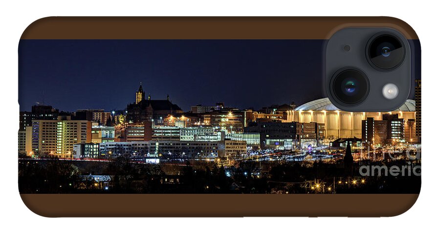 Skyline iPhone 14 Case featuring the photograph Carrier Dome and Syracuse Skyline Panoramic View by Rod Best
