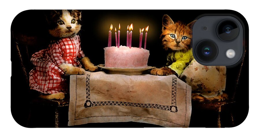 Cat iPhone Case featuring the photograph Cat - It's our birthday - 1914 by Mike Savad