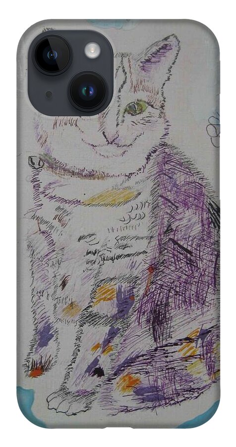 Cat iPhone 14 Case featuring the painting Cat named Jade by AJ Brown