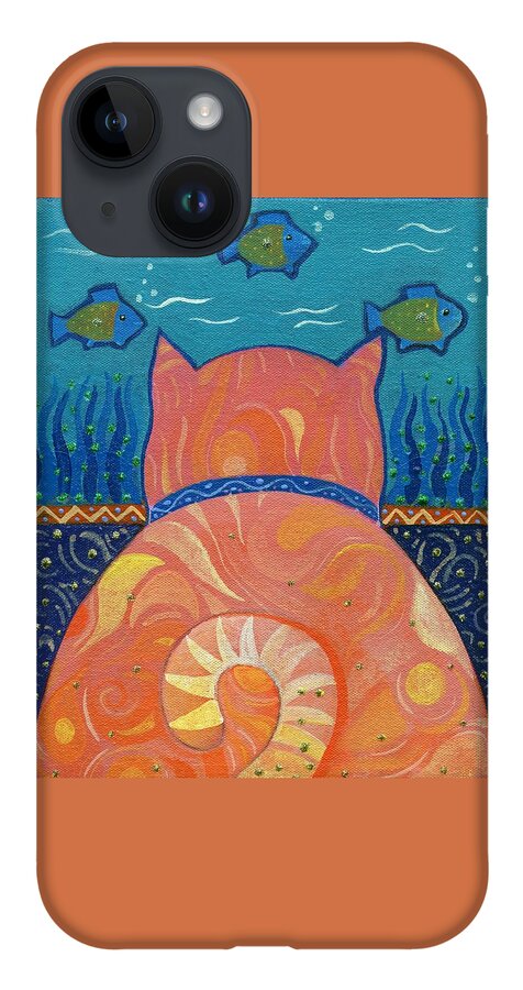 Cat iPhone 14 Case featuring the painting Cat Tales by Helena Tiainen