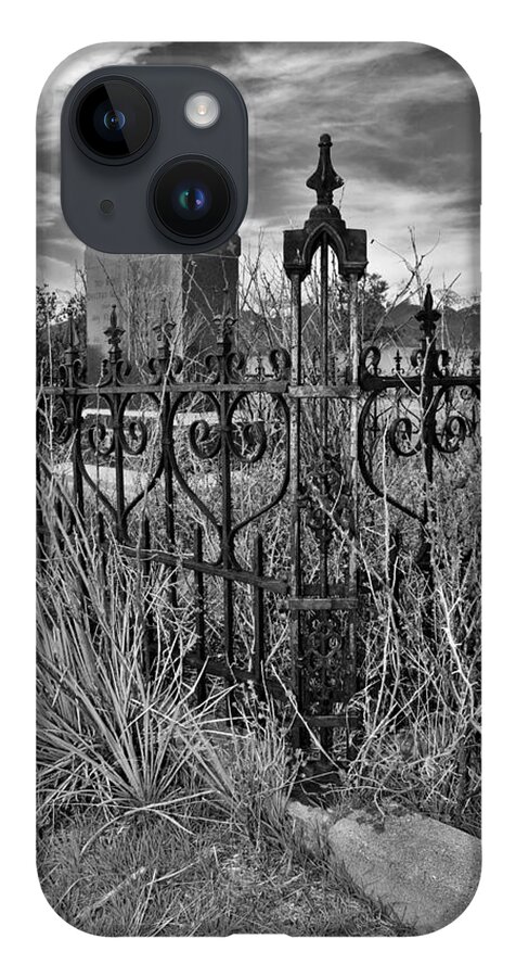 Cemetery iPhone Case featuring the photograph Cemetery Fence Post and Sky by Sandra Dalton