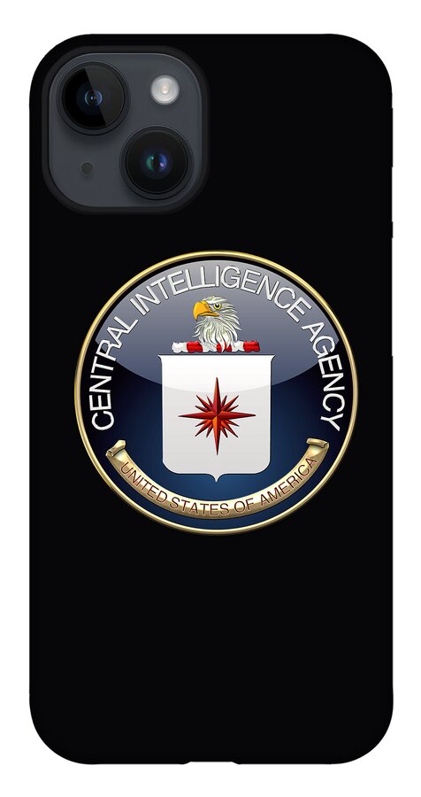 'military Insignia & Heraldry 3d' Collection By Serge Averbukh iPhone 14 Case featuring the digital art Central Intelligence Agency - C I A Emblem on Black Velvet by Serge Averbukh