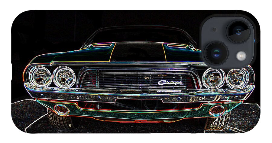 Dodge iPhone 14 Case featuring the digital art Challenger Neon by Darrell Foster
