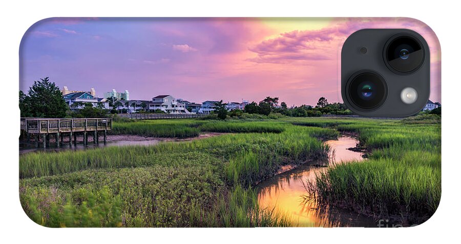 Fine Art Photography iPhone 14 Case featuring the photograph Cherry Grove Channel Marsh Sunset by David Smith