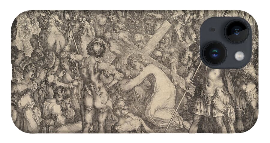 Jacques Bellange iPhone 14 Case featuring the drawing Christ Carrying the Cross by Jacques Bellange