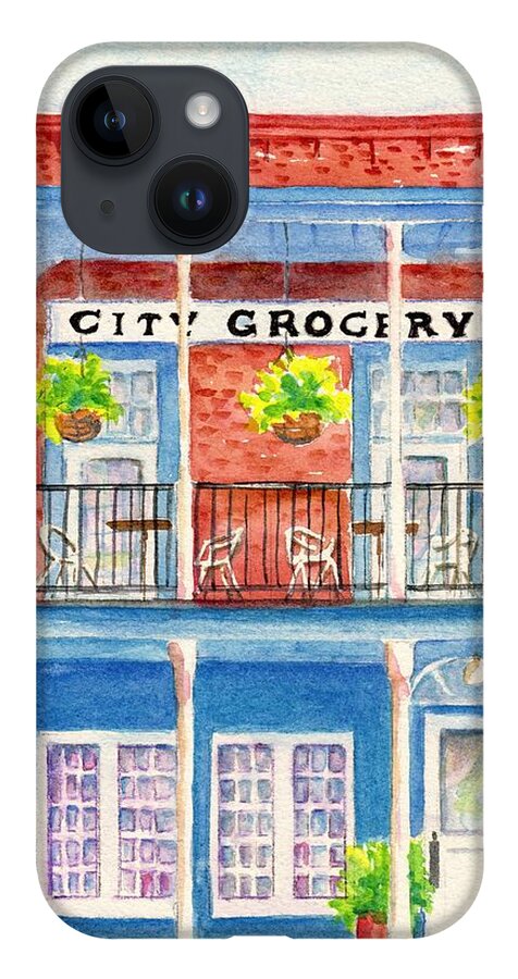 Oxford Ms iPhone Case featuring the painting City Grocery Oxford Mississippi by Carlin Blahnik CarlinArtWatercolor