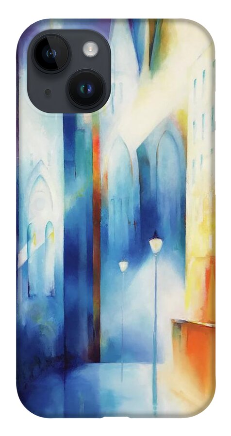 City iPhone 14 Case featuring the painting City lights by Grus Lindgren