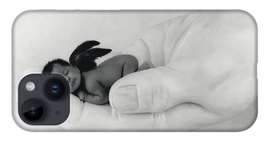 Black And White iPhone 14 Case featuring the photograph C.J. as an Angel by Anne Geddes