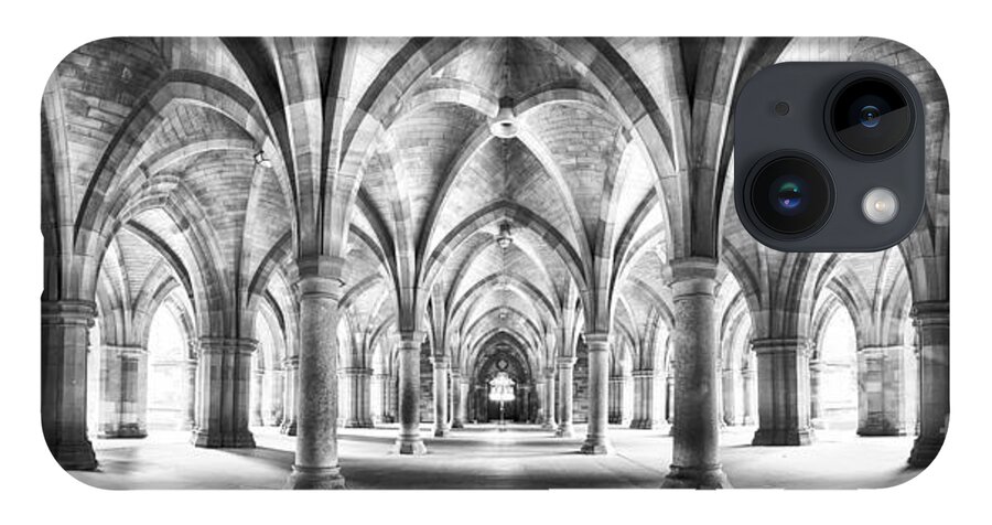 Glasgow iPhone 14 Case featuring the photograph Cloister black and white panorama by Jane Rix