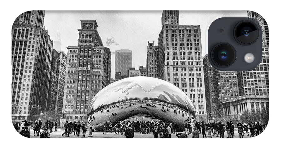 Usa iPhone 14 Case featuring the photograph Cloud Gate BW by Framing Places