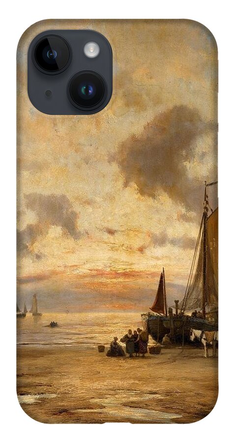 Johannes Herman Barend Koekkoek iPhone 14 Case featuring the painting Coastal Landscape at Evening by MotionAge Designs
