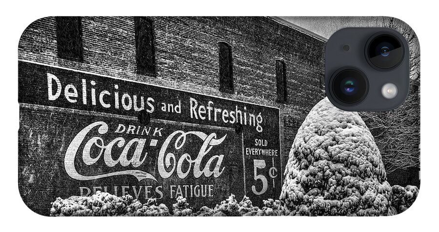 Red iPhone Case featuring the photograph Coca Cola Sign in BW by T Lowry Wilson