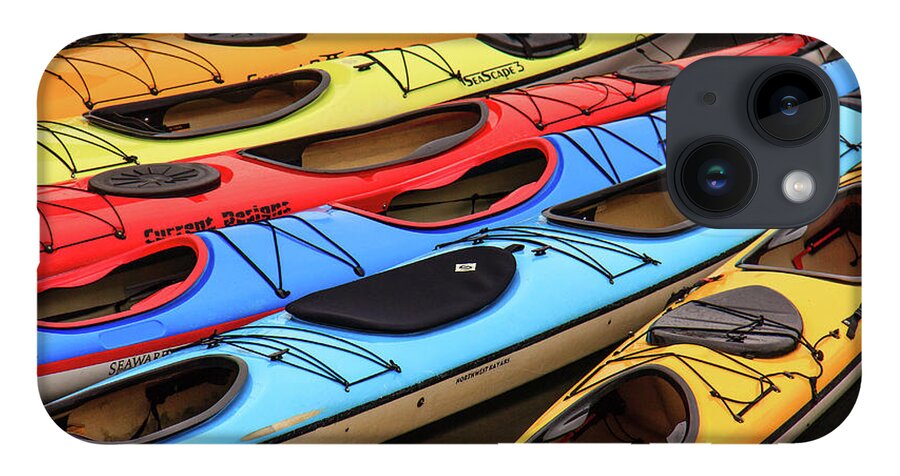 Alaska iPhone 14 Case featuring the photograph Colorful Alaska Kayaks by Joni Eskridge