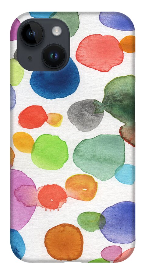 Abstract Watercolor Art iPhone 14 Case featuring the painting Colorful Bubbles by Linda Woods