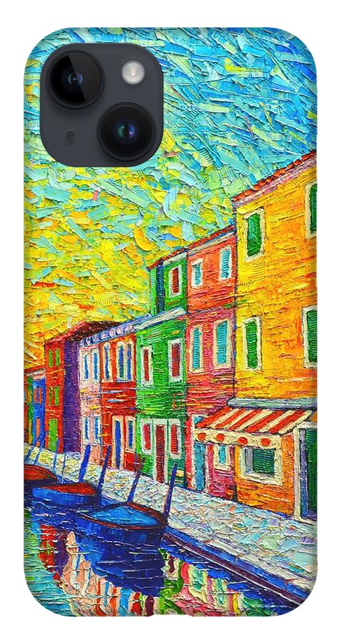 Venice iPhone Case featuring the painting Colorful Burano Sunrise - Venice - Italy - Palette Knife Oil Painting By Ana Maria Edulescu by Ana Maria Edulescu